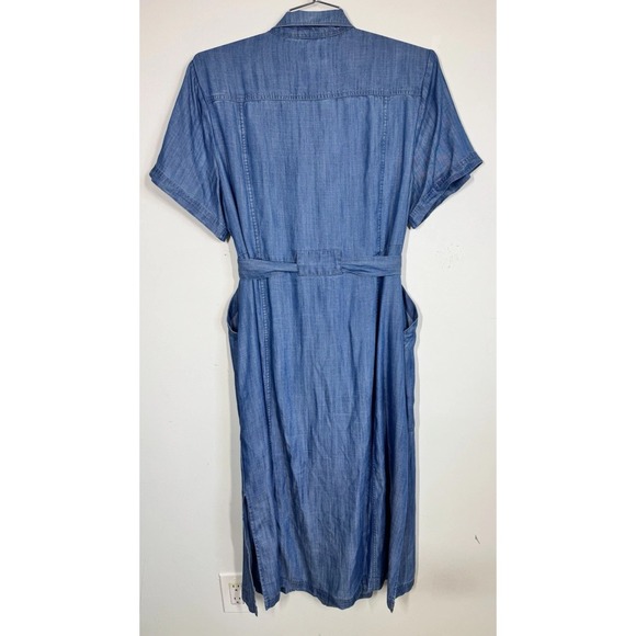 Lands' End Womens Chambray Midi Shirt Dress Size L Blue Short Sleeve Casual Work - Picture 2 of 13